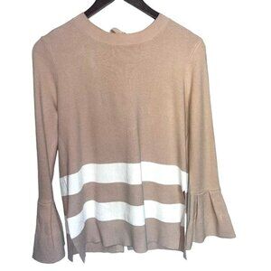 RACHEL Rachel Roy Sweater Womens Medium Beige Viscose Knit Bell Sleeve Bow Back
